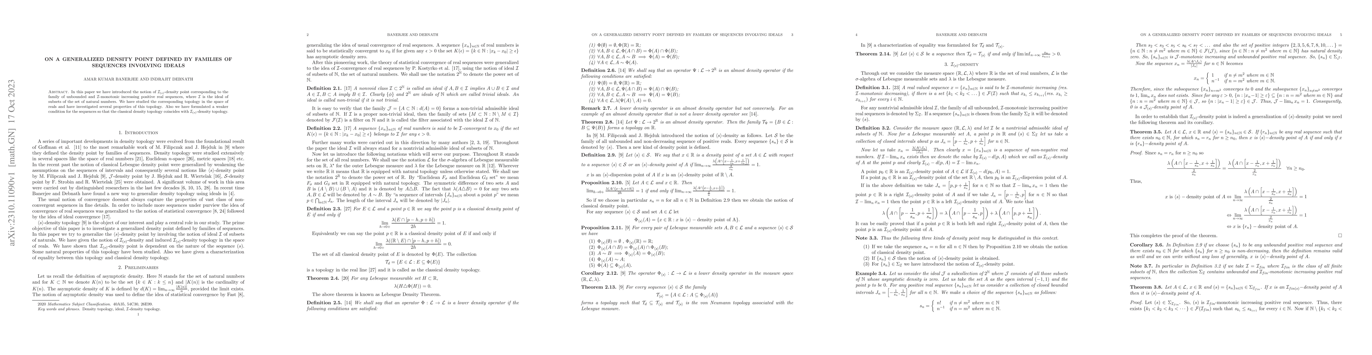 Thumbnail for On a generalized density point defined by families of sequences
  involving ideals