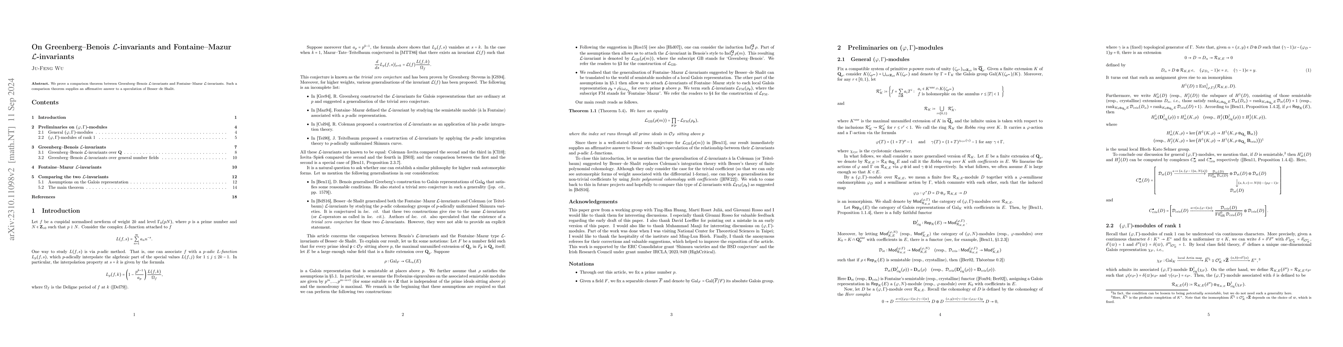 Thumbnail for On Greenberg--Benois $\mathcal{L}$-invariants and Fontaine--Mazur
  $\mathcal{L}$-invariants