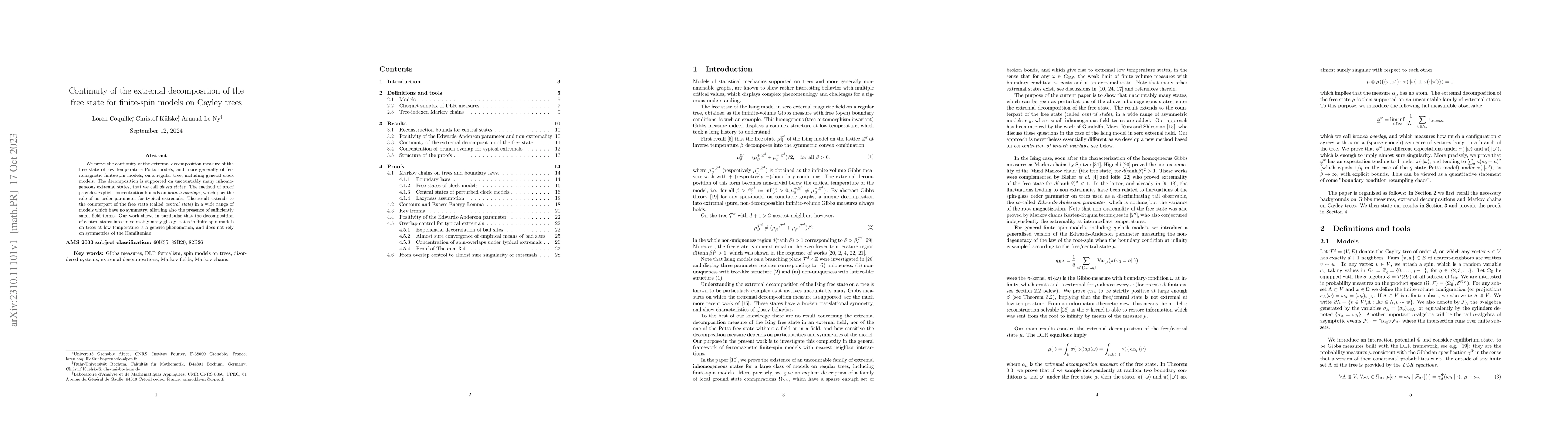 Thumbnail for Continuity of the extremal decomposition of the free state for
  finite-spin models on Cayley trees