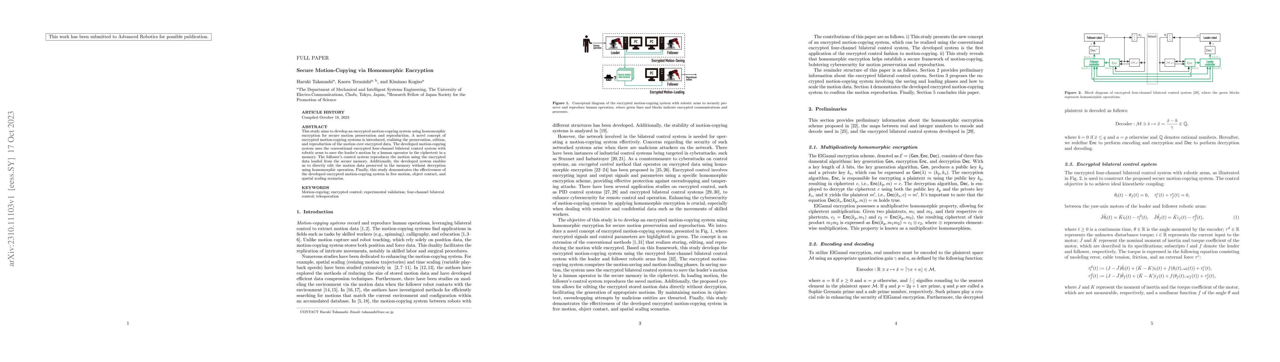 Thumbnail for Secure Motion-Copying via Homomorphic Encryption