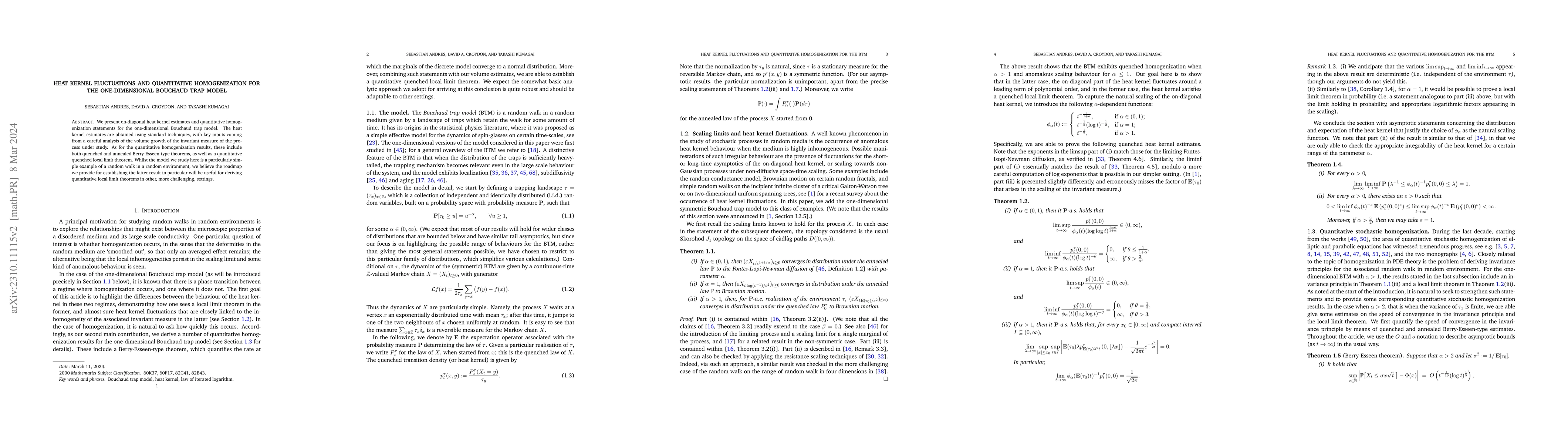 Thumbnail for Heat kernel fluctuations and quantitative homogenization for the
  one-dimensional Bouchaud trap model