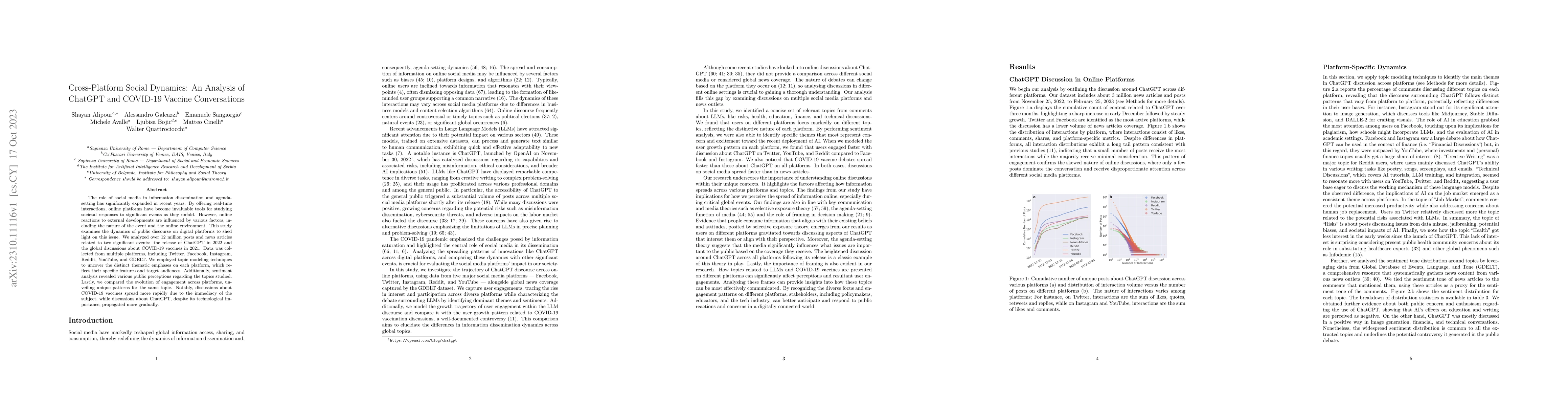 Thumbnail for Cross-Platform Social Dynamics: An Analysis of ChatGPT and COVID-19
  Vaccine Conversations