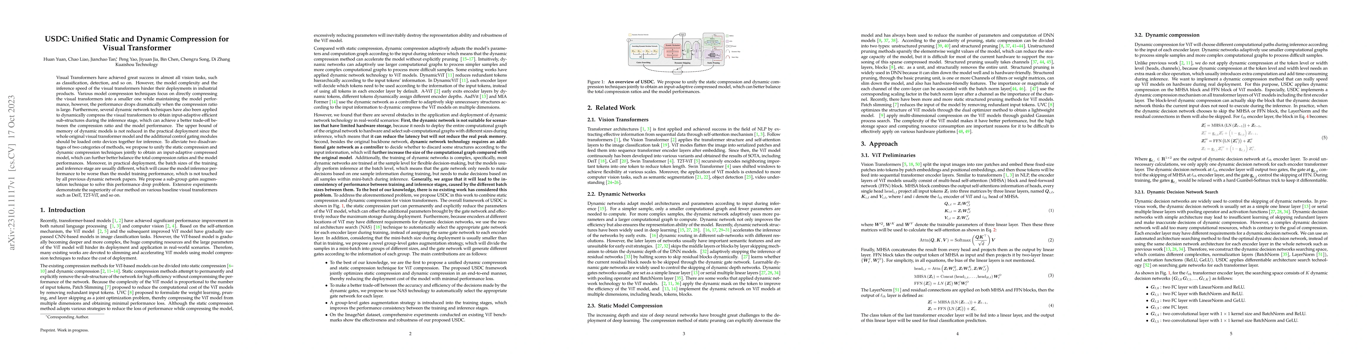 Thumbnail for USDC: Unified Static and Dynamic Compression for Visual Transformer