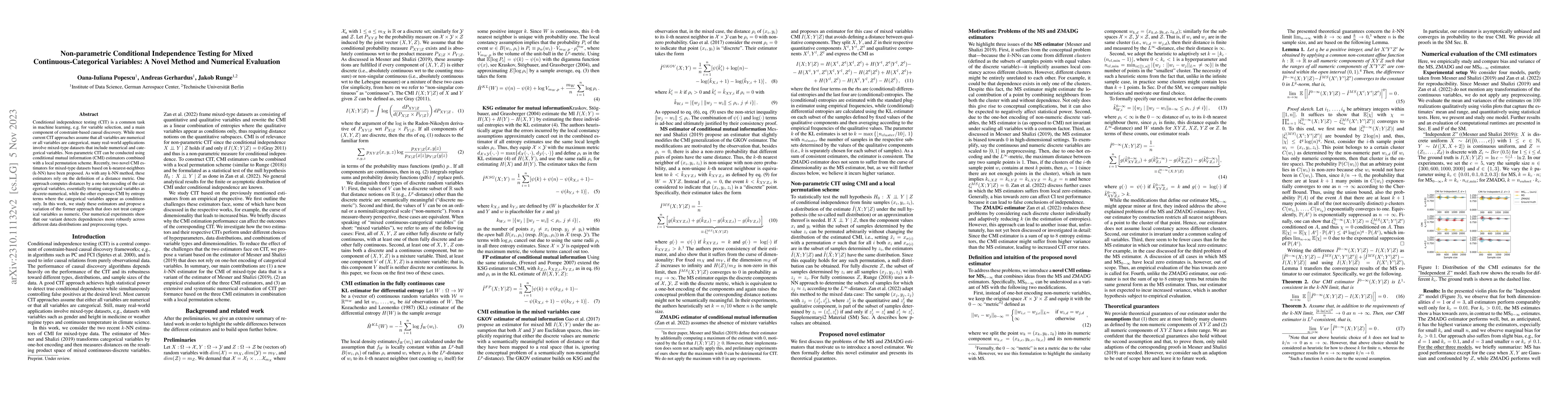 Thumbnail for Non-parametric Conditional Independence Testing for Mixed
  Continuous-Categorical Variables: A Novel Method and Numerical Evaluation
