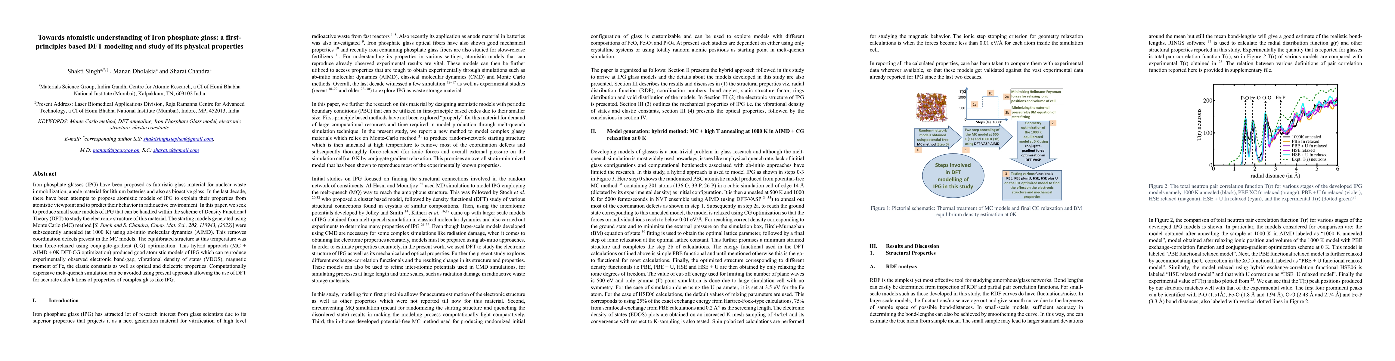 Thumbnail for Towards atomistic understanding of Iron phosphate glass: a
  first-principles based DFT modeling and study of its physical properties