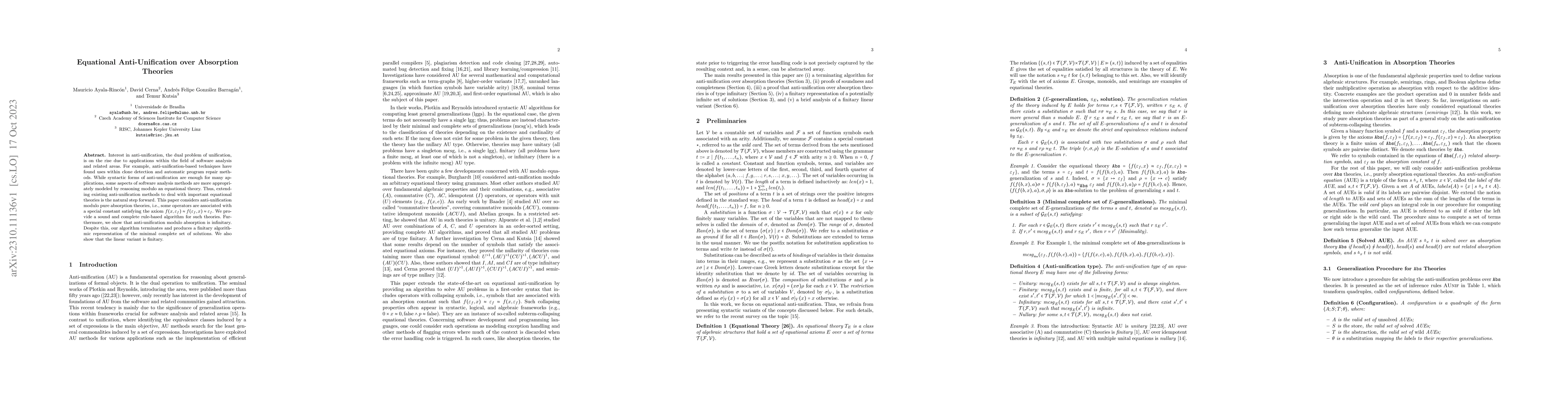 Thumbnail for Equational Anti-Unification over Absorption Theories