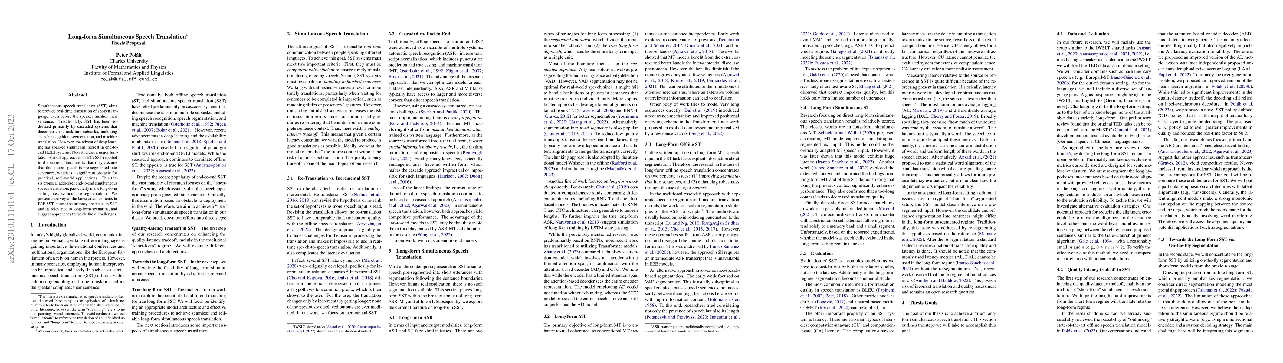 Thumbnail for Long-form Simultaneous Speech Translation: Thesis Proposal
