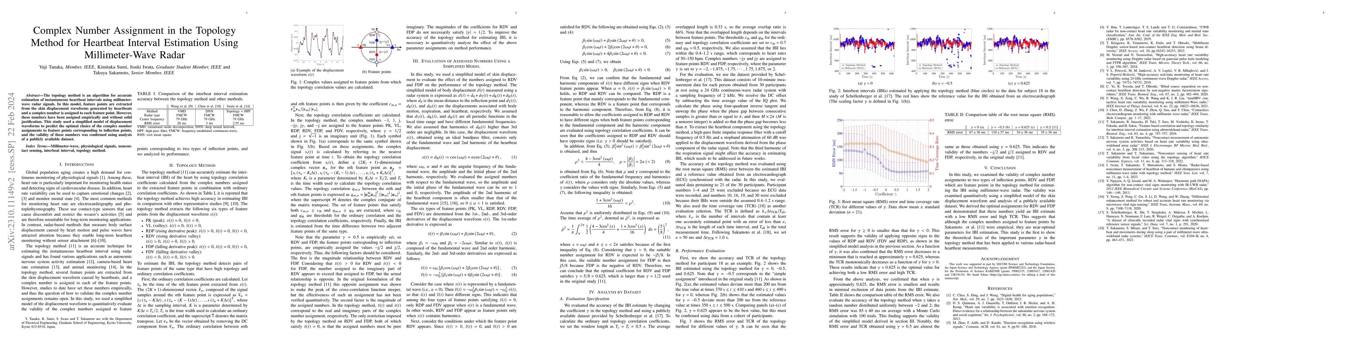 Thumbnail for Complex Number Assignment in the Topology Method for Heartbeat Interval
  Estimation Using Millimeter-Wave Radar