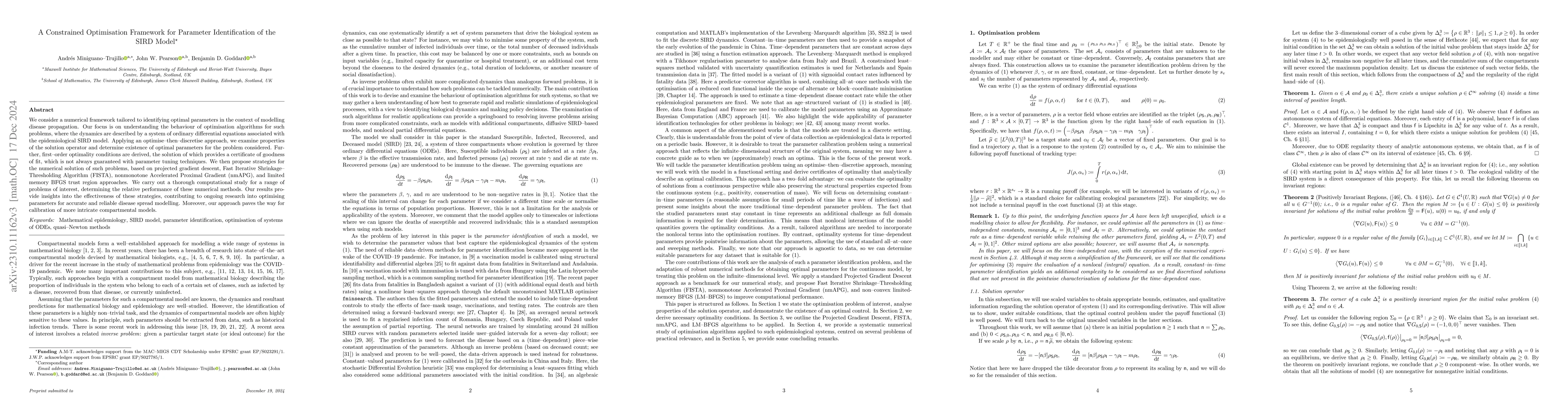 Thumbnail for A Numerical Optimisation Framework for Parameter Identification of the
  SIRD Model