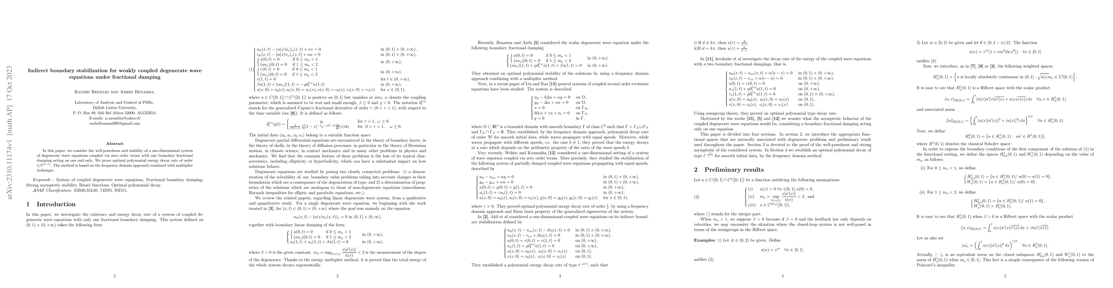 Thumbnail for Indirect boundary stabilization for weakly coupled degenerate wave
  equations under fractional damping