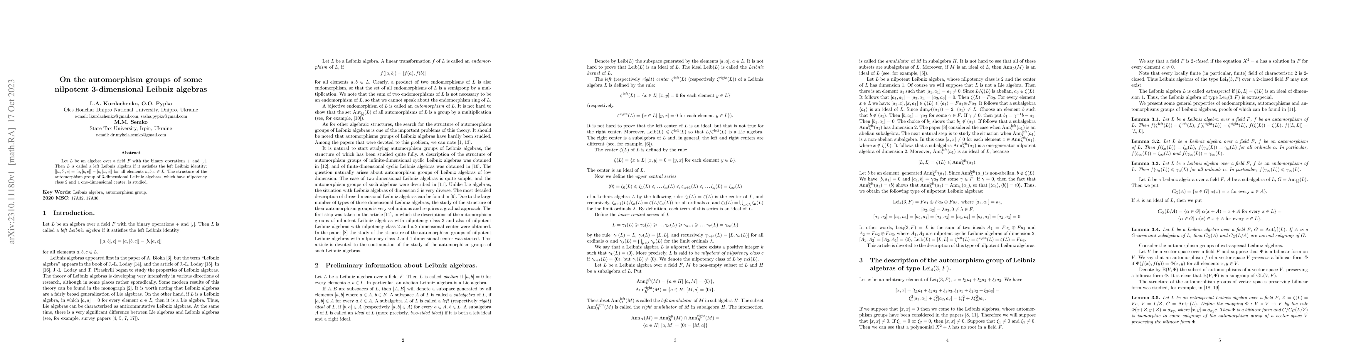 Thumbnail for On the automorphism groups of some nilpotent 3-dimensional Leibniz
  algebras