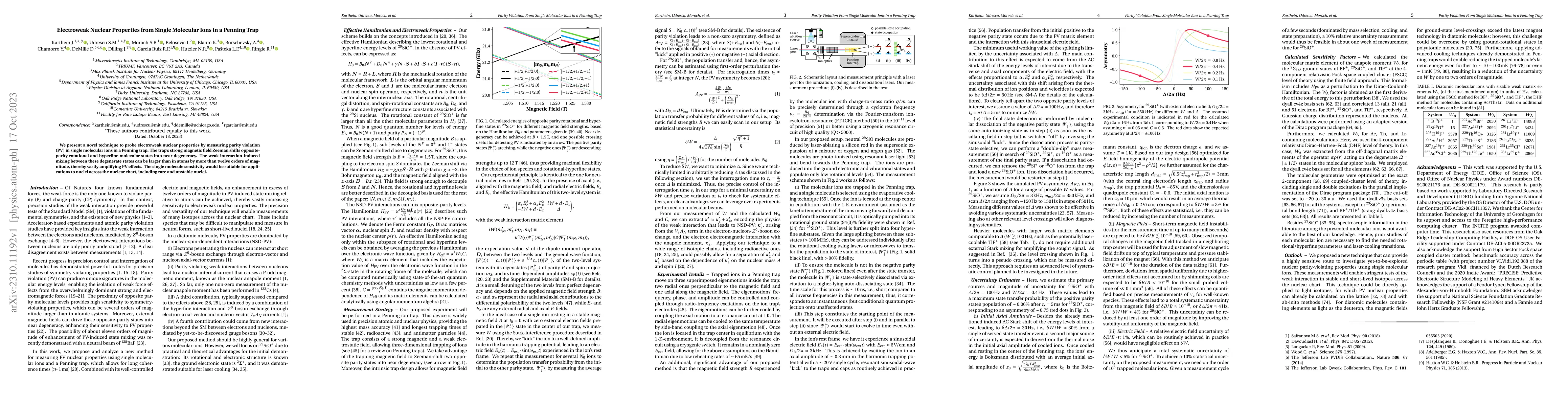 Thumbnail for Electroweak Nuclear Properties from Single Molecular Ions in a Penning
  Trap