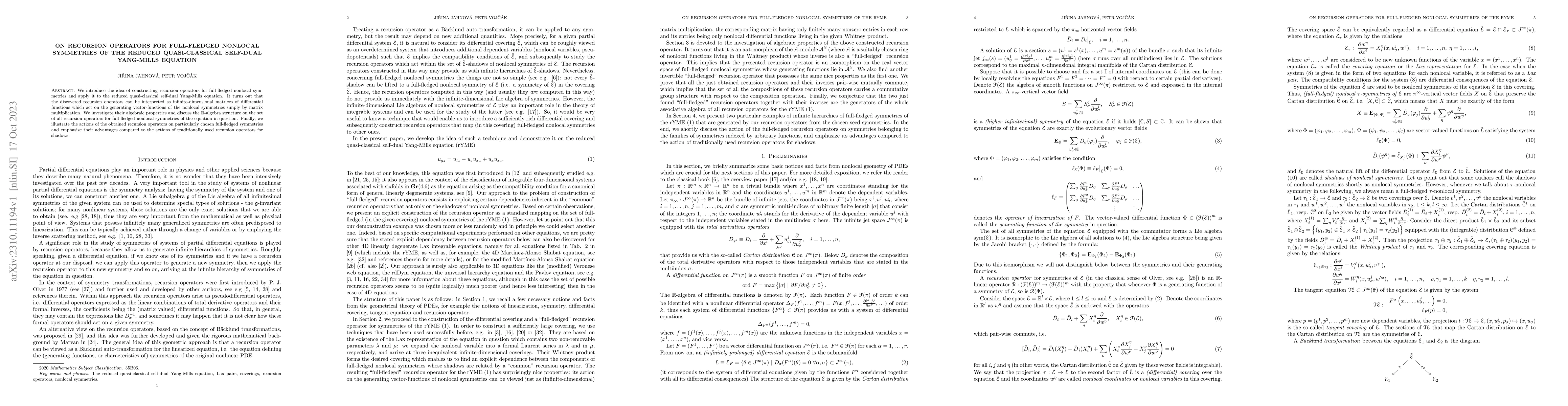 Thumbnail for On recursion operators for full-fledged nonlocal symmetries of the
  reduced quasi-classical self-dual Yang-Mills equation