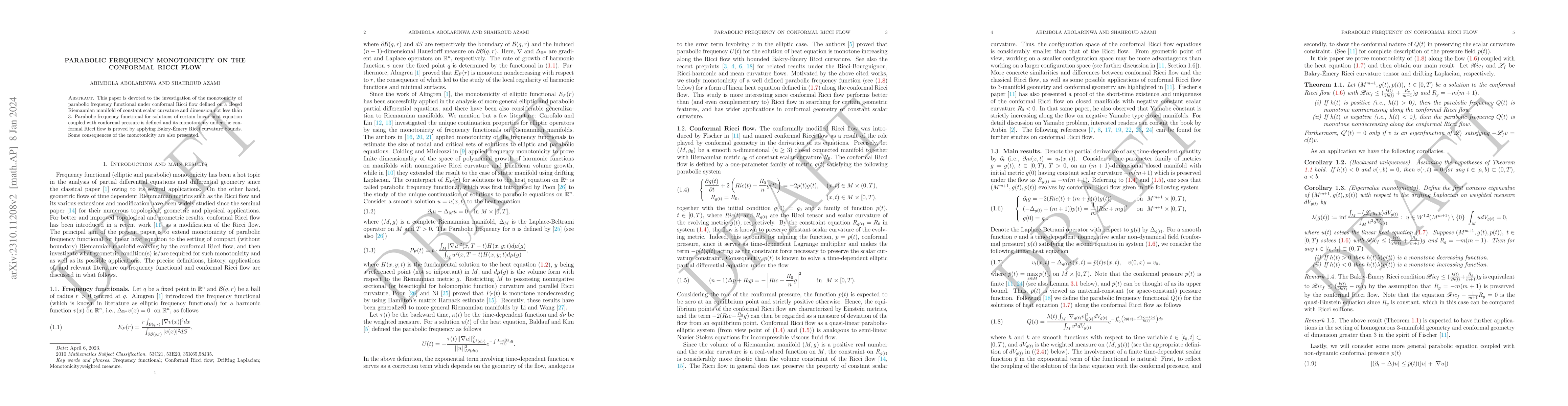 Thumbnail for Parabolic frequency monotonicity on the conformal Ricci flow