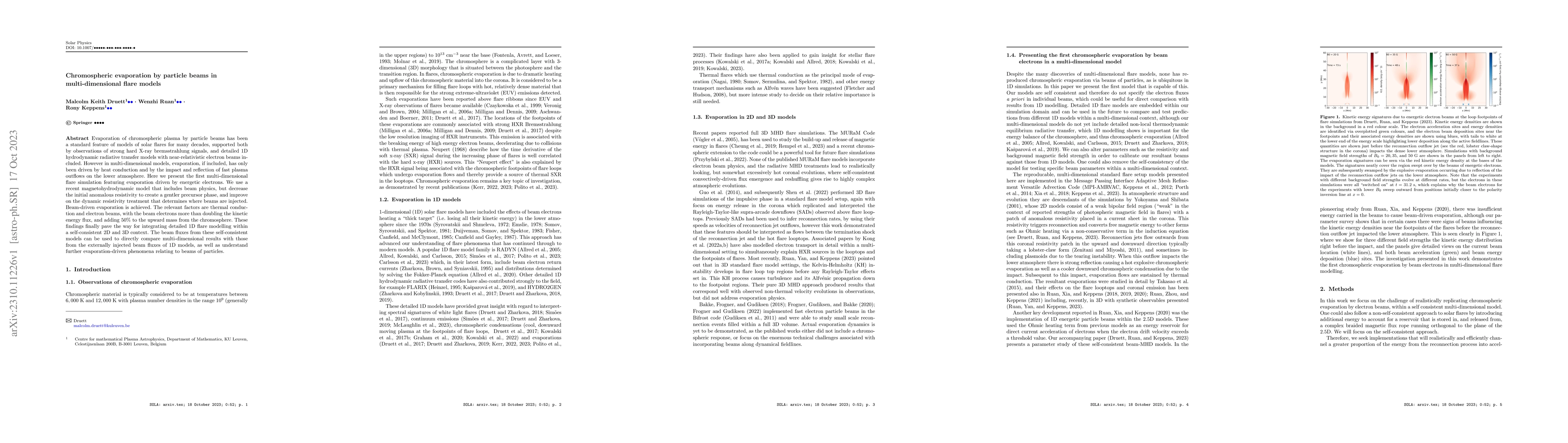 Thumbnail for Chromospheric evaporation by particle beams in multi-dimensional flare
  models