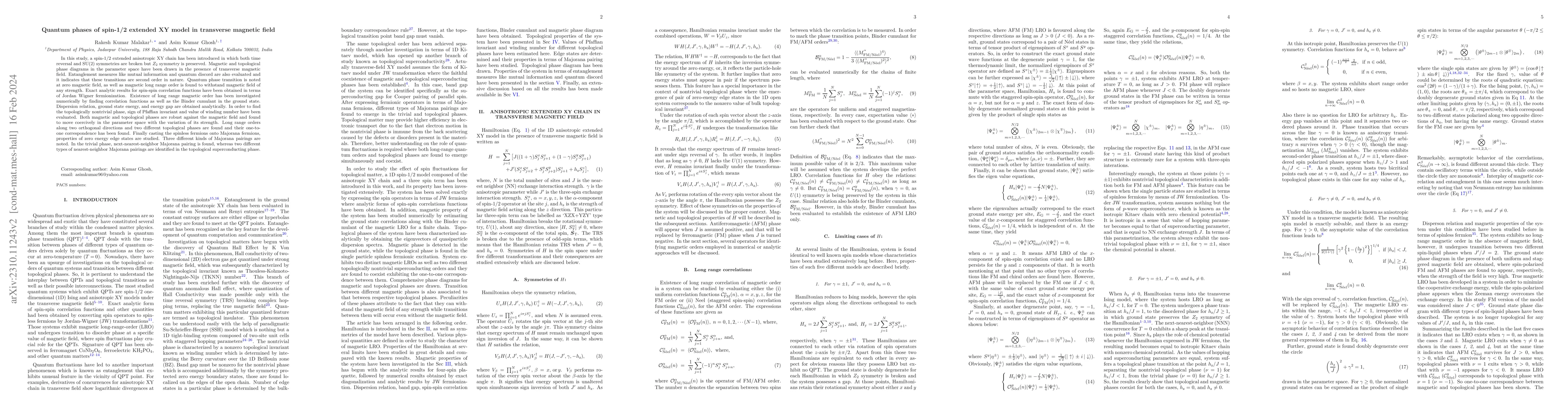 Thumbnail for Quantum phases of spin-1/2 extended XY model in transverse magnetic
  field