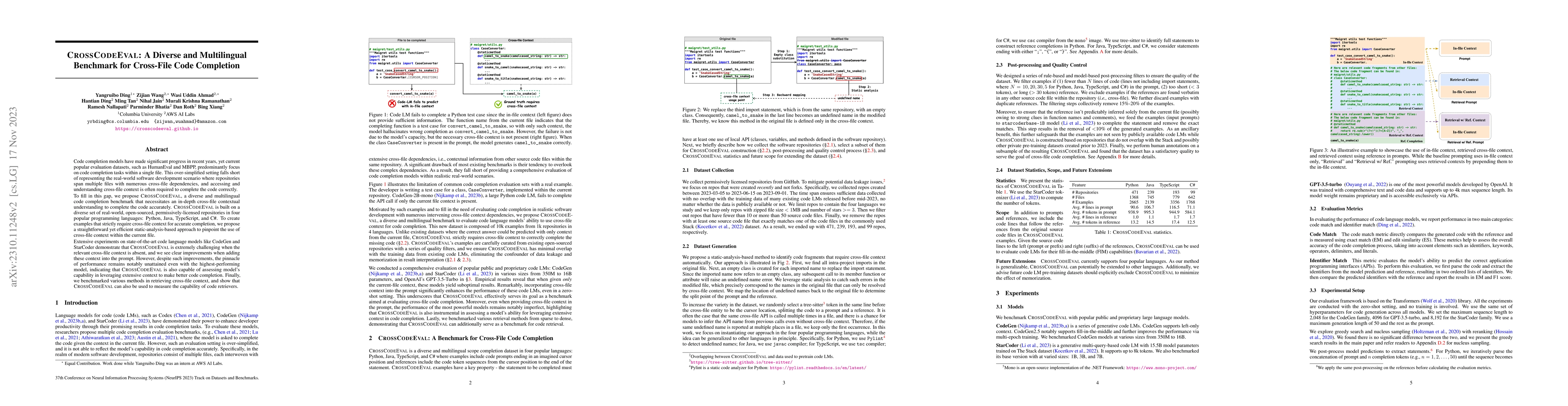 Thumbnail for CrossCodeEval: A Diverse and Multilingual Benchmark for Cross-File Code
  Completion