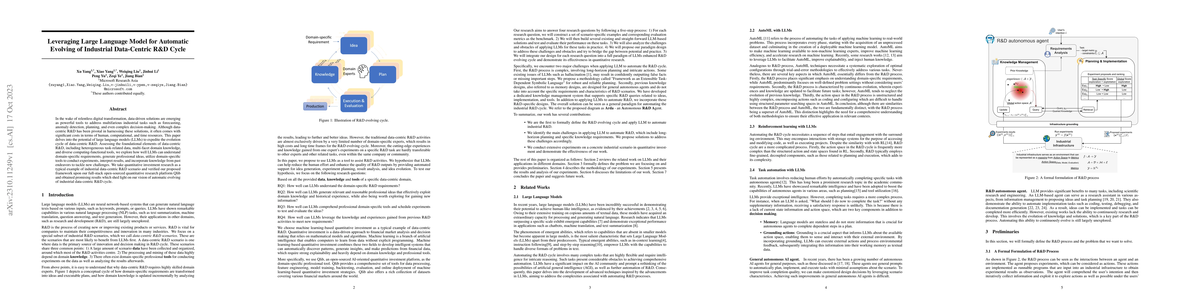 Thumbnail for Leveraging Large Language Model for Automatic Evolving of Industrial
  Data-Centric R&D Cycle