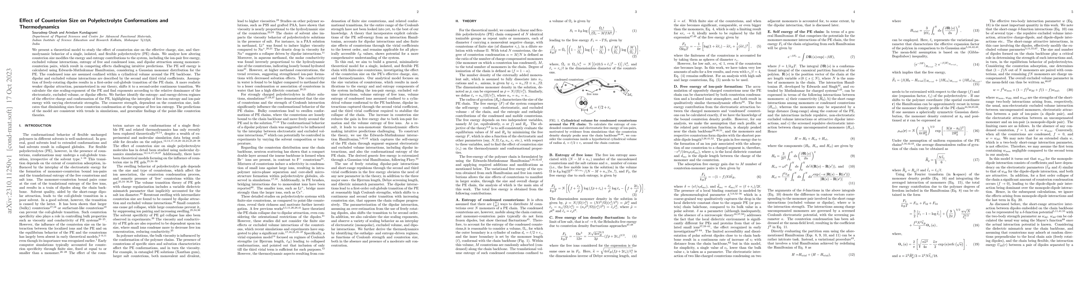 Thumbnail for Effect of Counterion Size on Polyelectrolyte Conformations and
  Thermodynamics