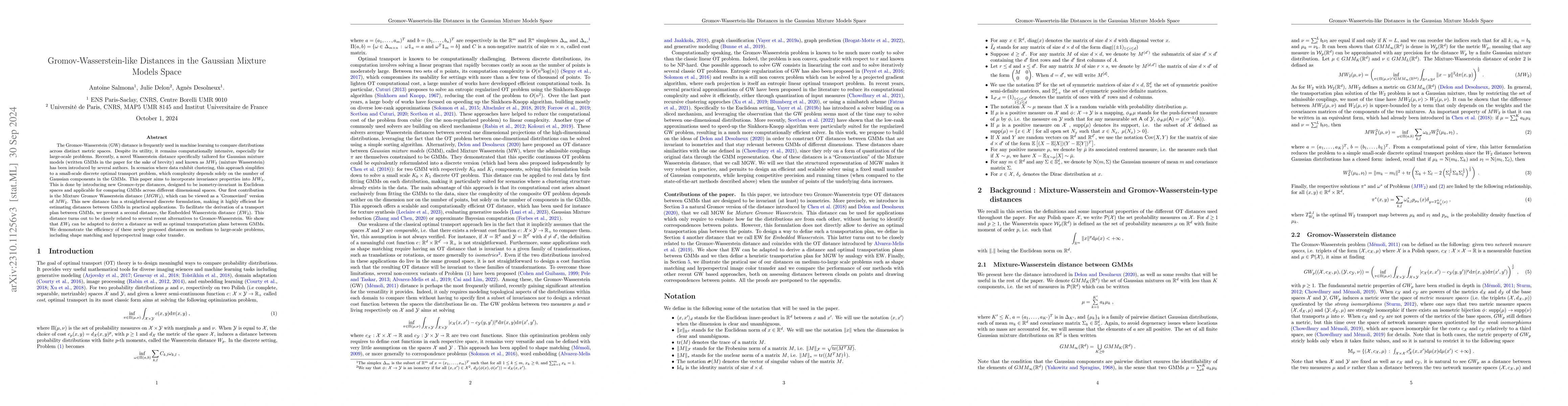 Thumbnail for Gromov-Wassertein-like Distances in the Gaussian Mixture Models Space
