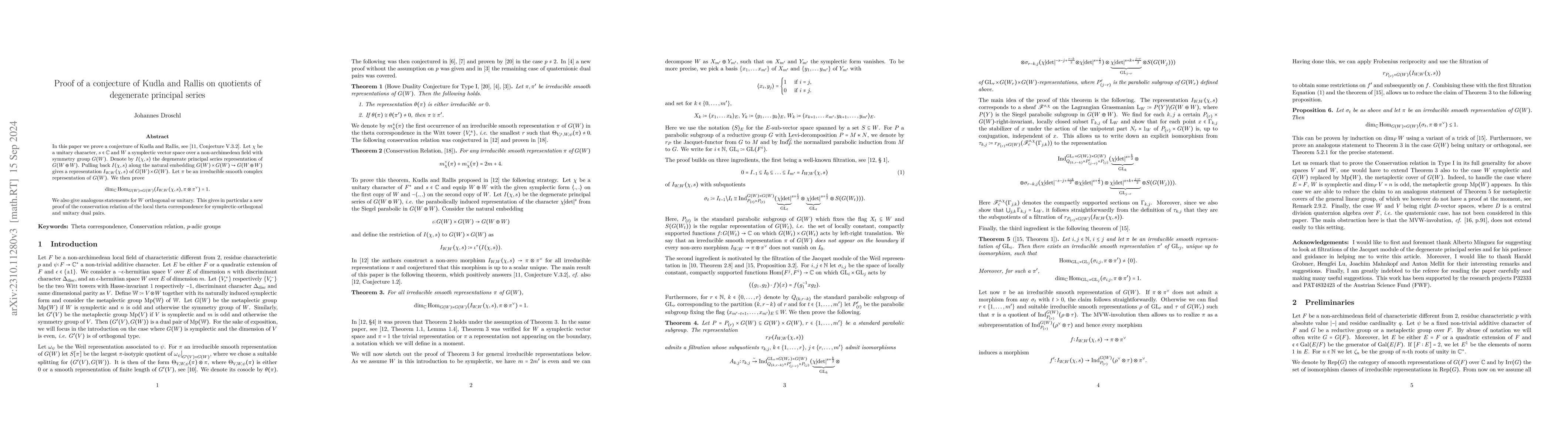Thumbnail for Proof of a conjecture of Kudla and Rallis on quotients of degenerate
  principal series
