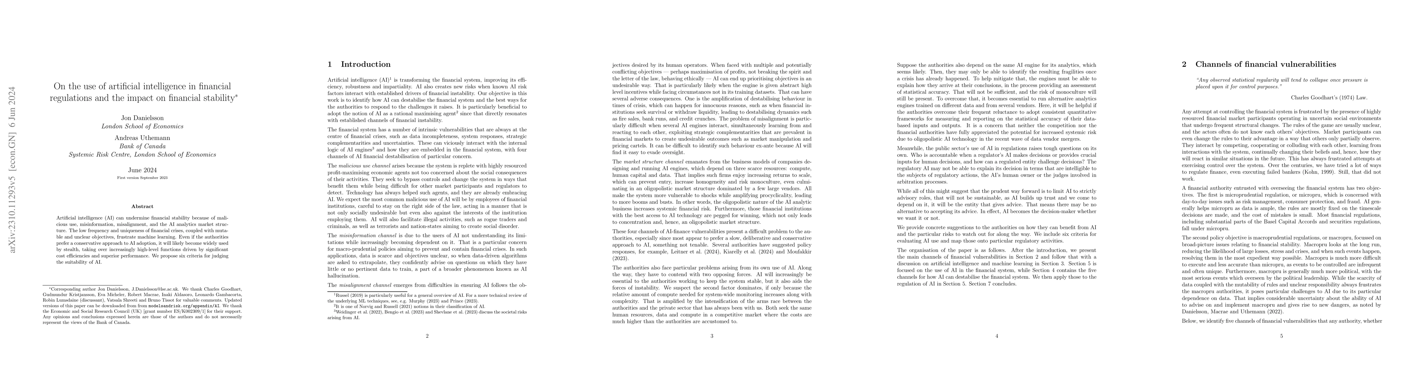 Thumbnail for On the use of artificial intelligence in financial regulations and the
  impact on financial stability