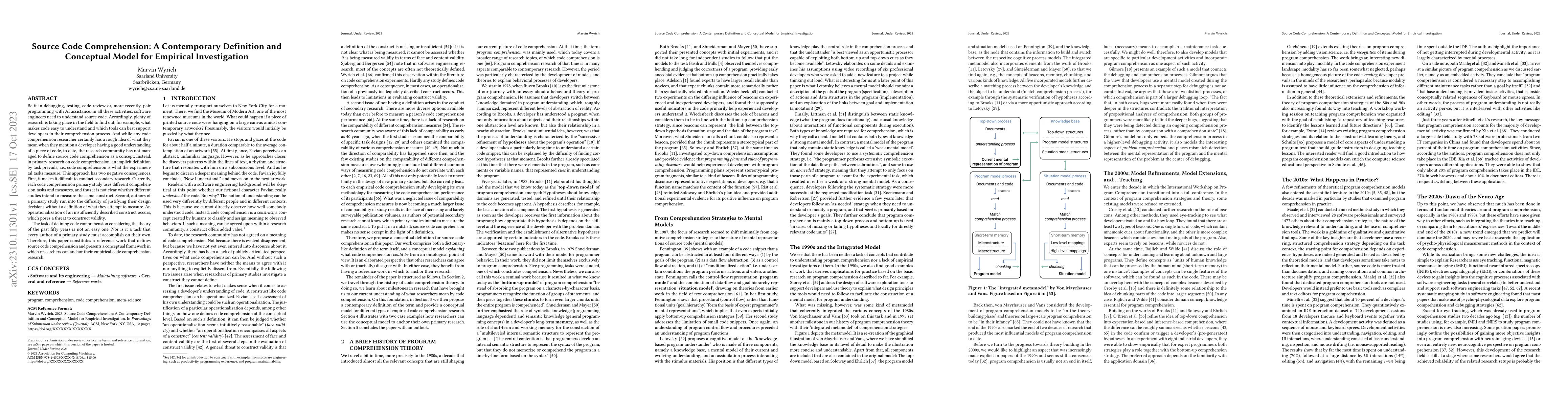 Thumbnail for Source Code Comprehension: A Contemporary Definition and Conceptual
  Model for Empirical Investigation