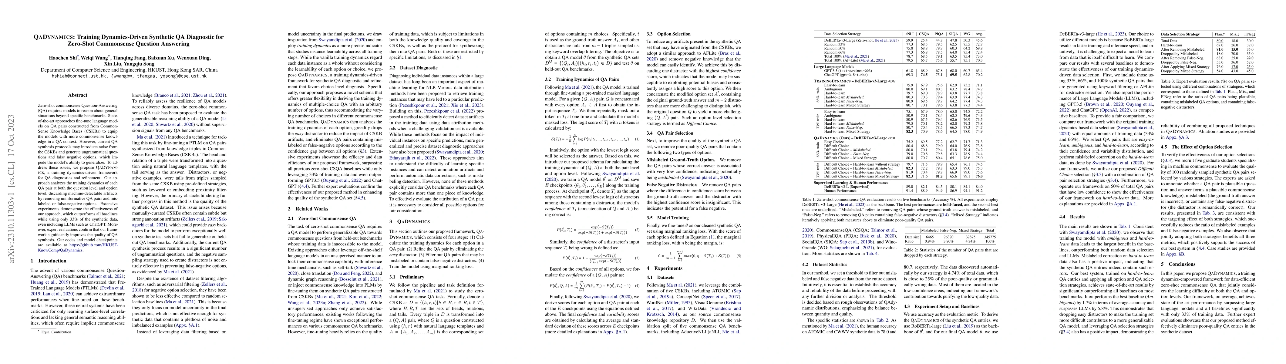 Thumbnail for QADYNAMICS: Training Dynamics-Driven Synthetic QA Diagnostic for
  Zero-Shot Commonsense Question Answering