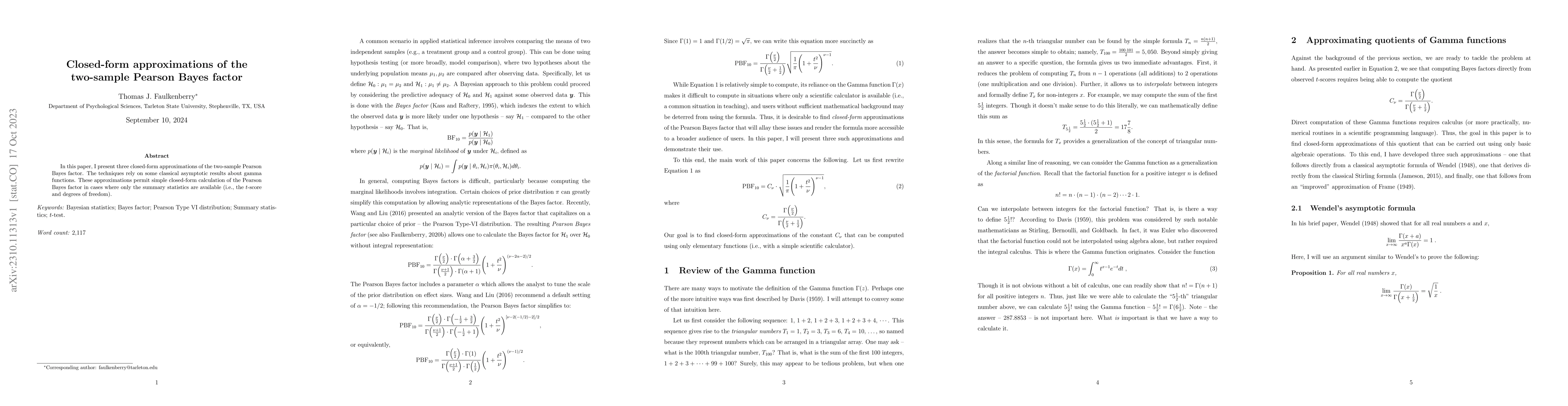 Thumbnail for Closed-form approximations of the two-sample Pearson Bayes factor