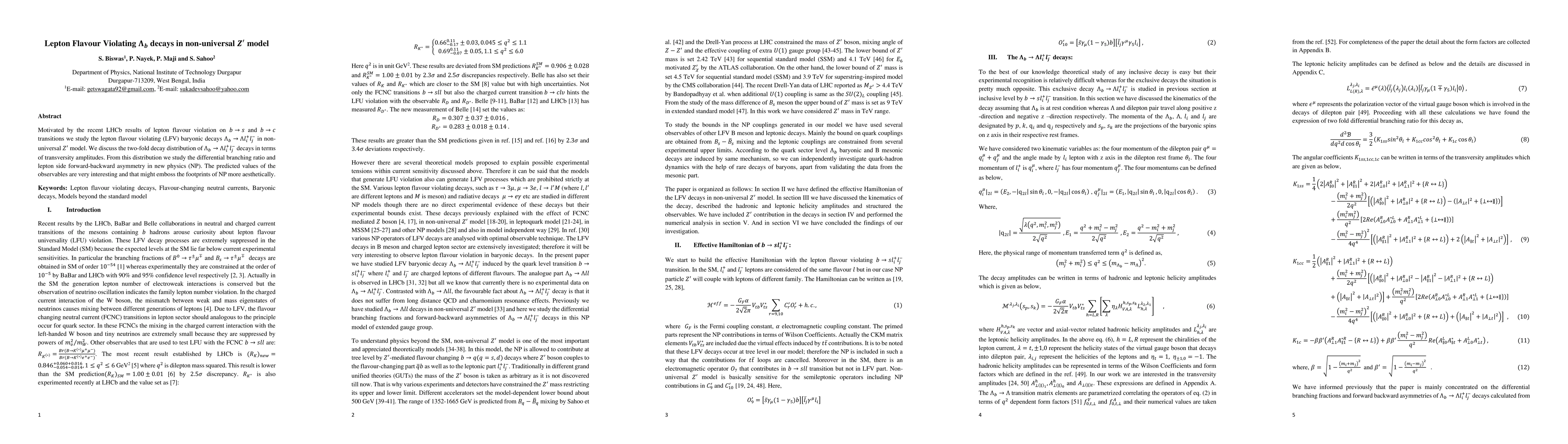 Thumbnail for Lepton Flavour Violating {Lambda}_b decays in non-universal Z^' model