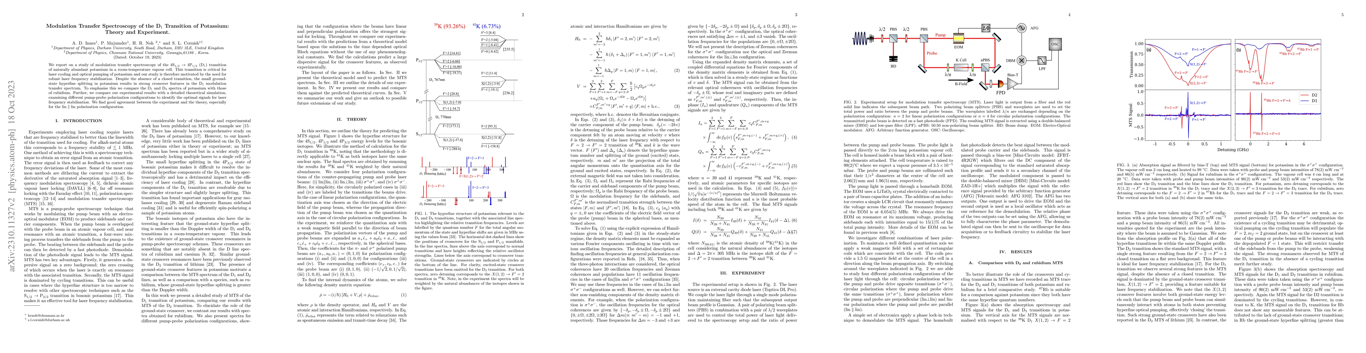 Thumbnail for Modulation Transfer Spectroscopy of the D1 Transition of Potassium:
  Theory and Experiment