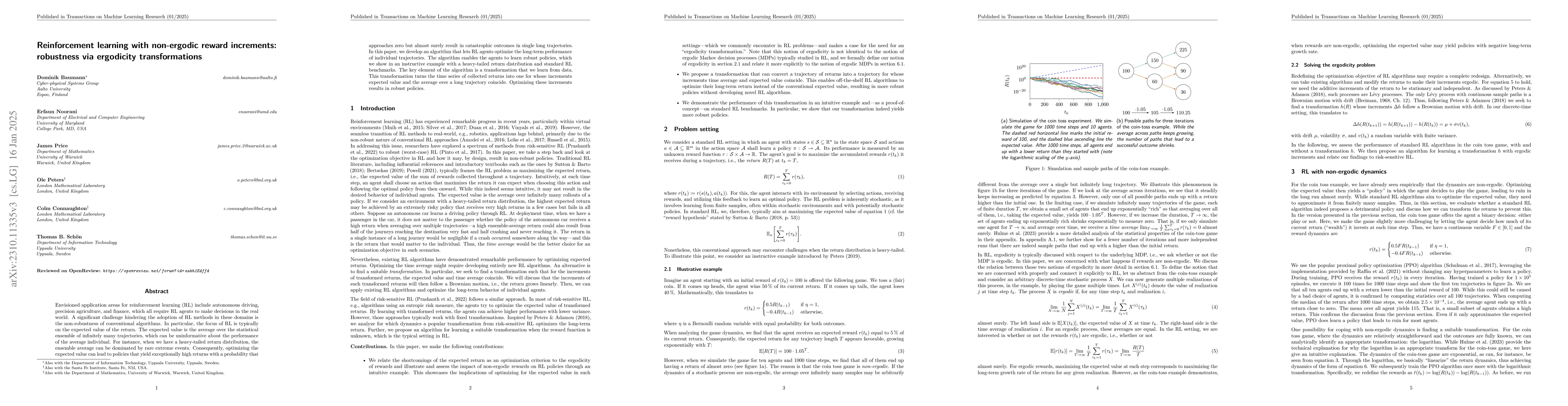 Thumbnail for Non-ergodicity in reinforcement learning: robustness via ergodicity
  transformations