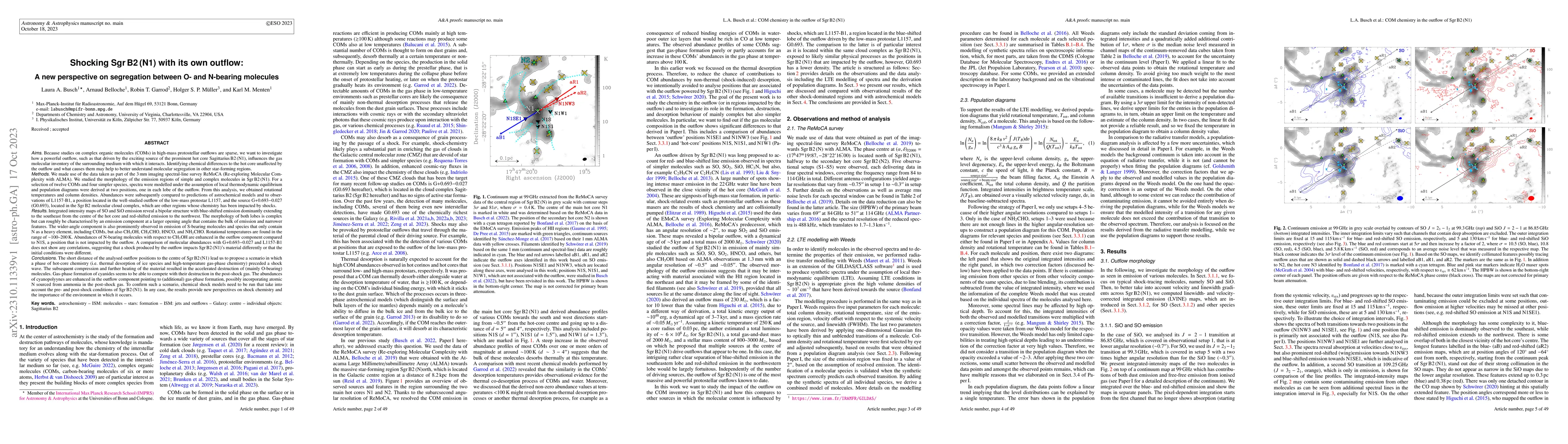 Thumbnail for Shocking Sgr B2(N1) with its own outflow: A new perspective on
  segregation between O- and N-bearing molecules