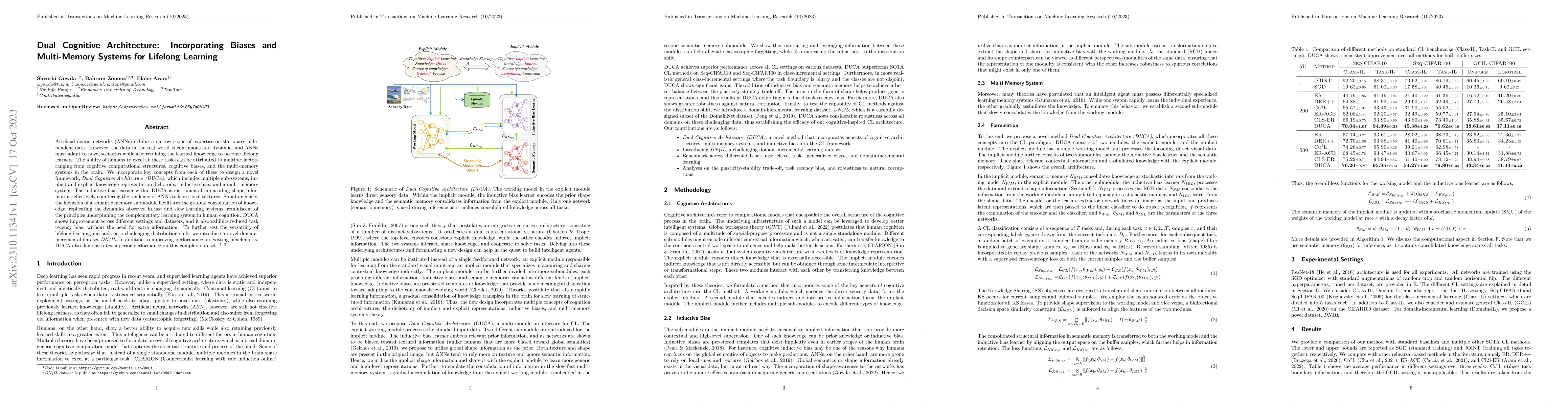 Thumbnail for Dual Cognitive Architecture: Incorporating Biases and Multi-Memory
  Systems for Lifelong Learning