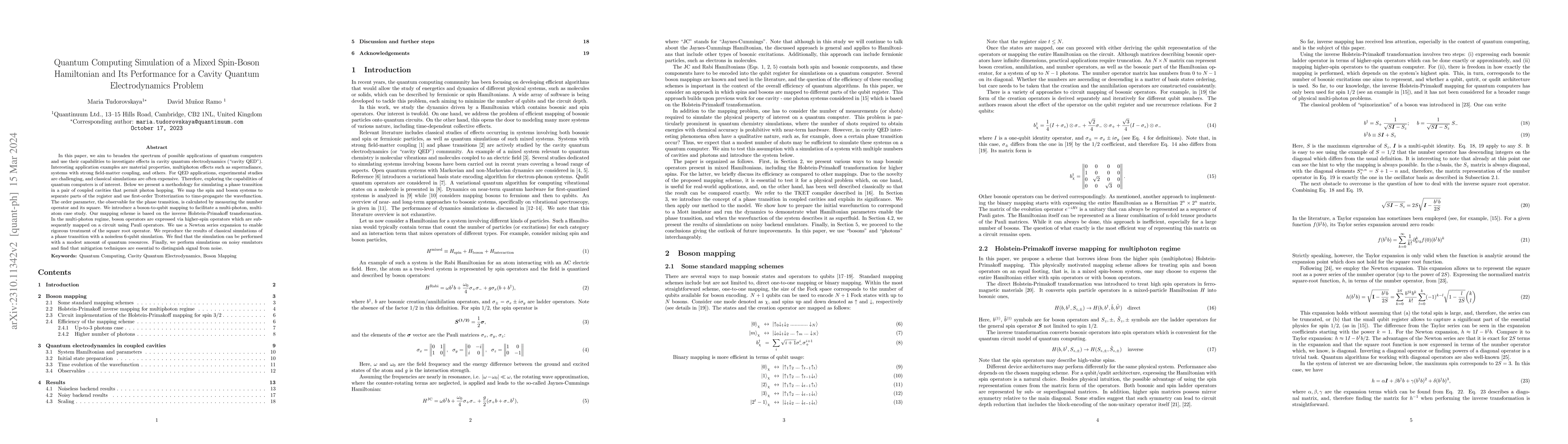 Thumbnail for Quantum Computing Simulation of a Mixed Spin-Boson Hamiltonian and Its
  Performance for a Cavity Quantum Electrodynamics Problem