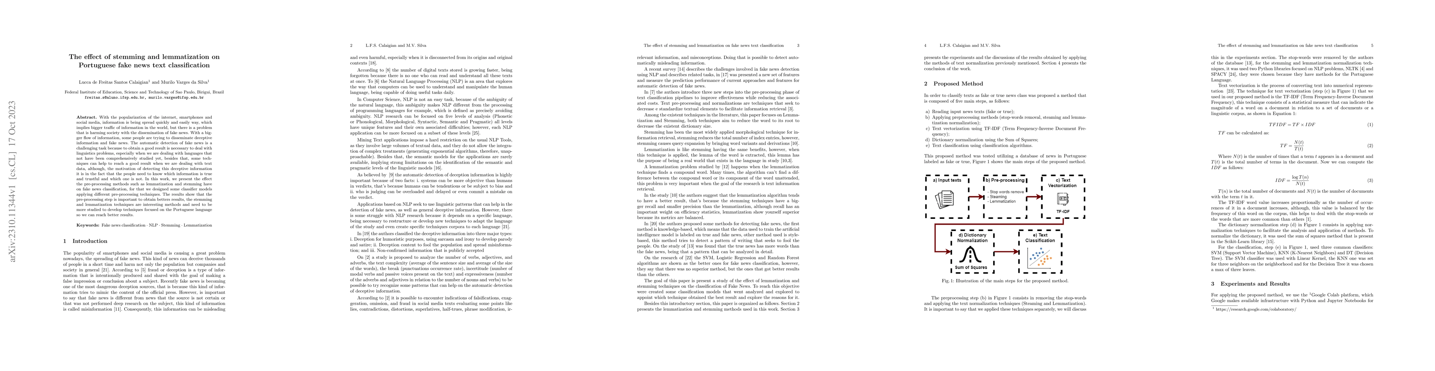 Thumbnail for The effect of stemming and lemmatization on Portuguese fake news text
  classification