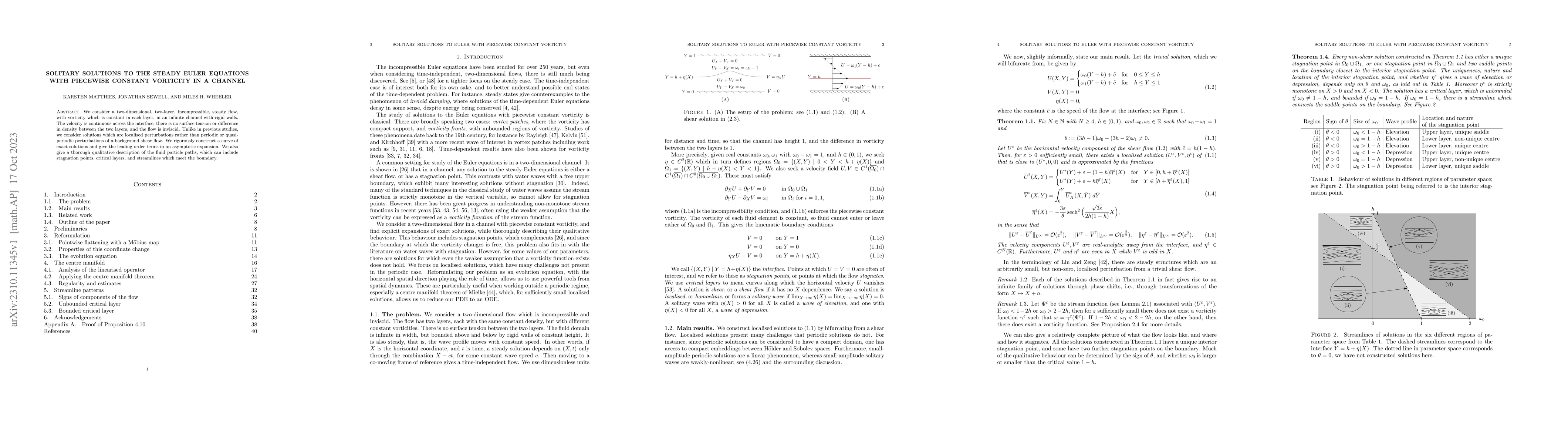 Thumbnail for Solitary solutions to the steady Euler equations with piecewise constant
  vorticity in a channel