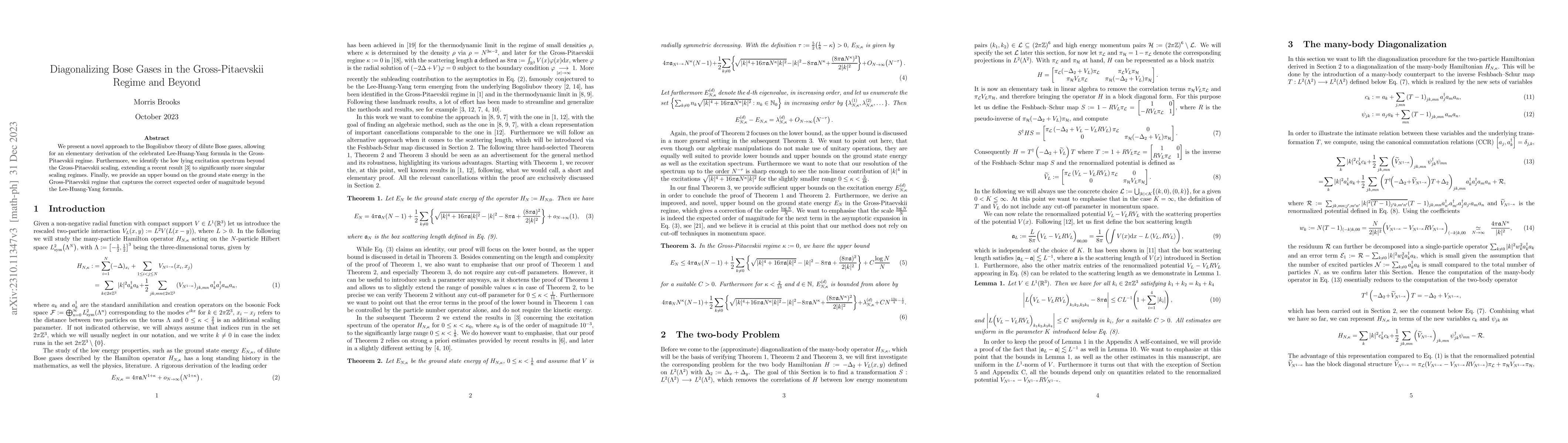 Thumbnail for Diagonalizing Bose Gases in the Gross-Pitaevskii Regime and Beyond