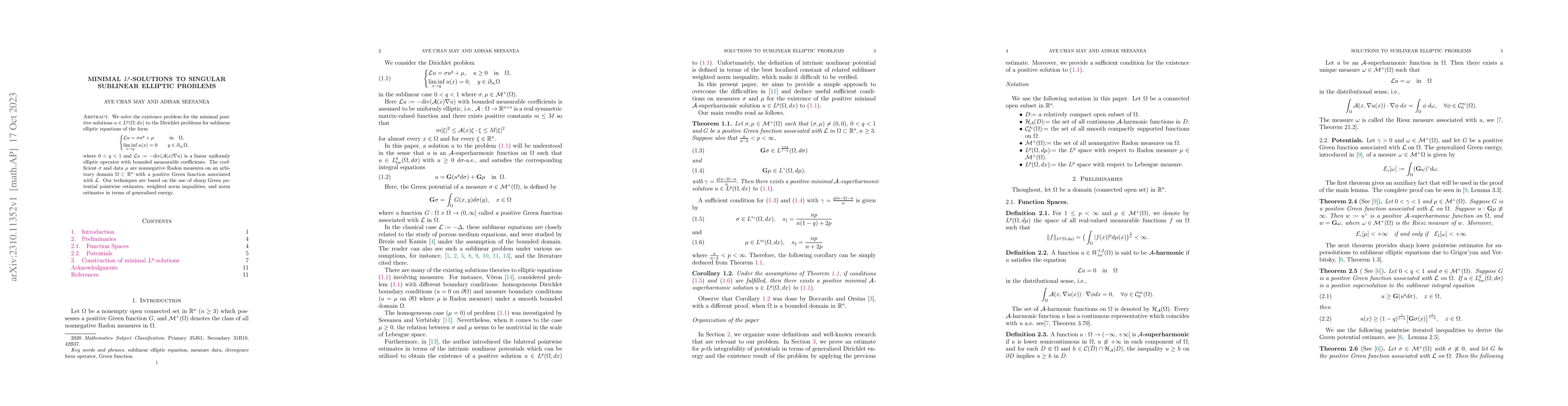 Thumbnail for Minimal L^p-Solutions to Singular Sublinear Elliptic Problems
