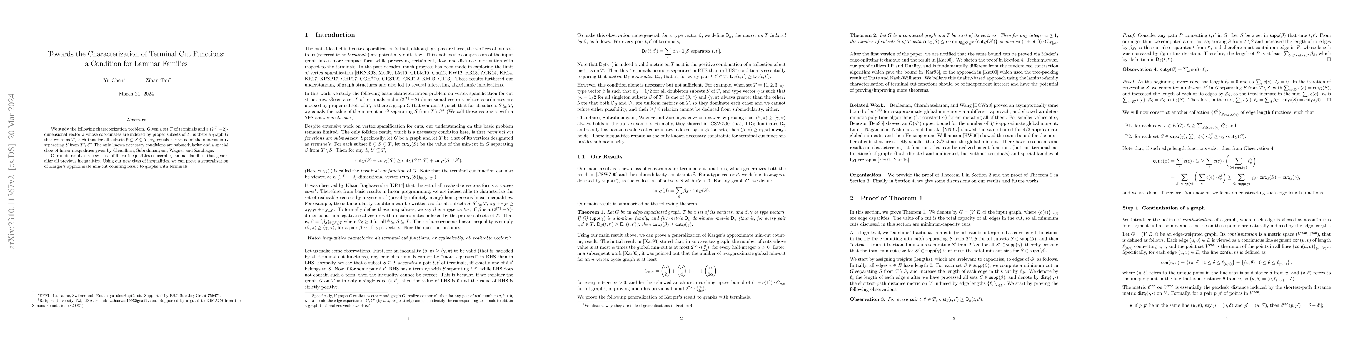 Thumbnail for Towards the Characterization of Terminal Cut Functions: a Condition for
  Laminar Families