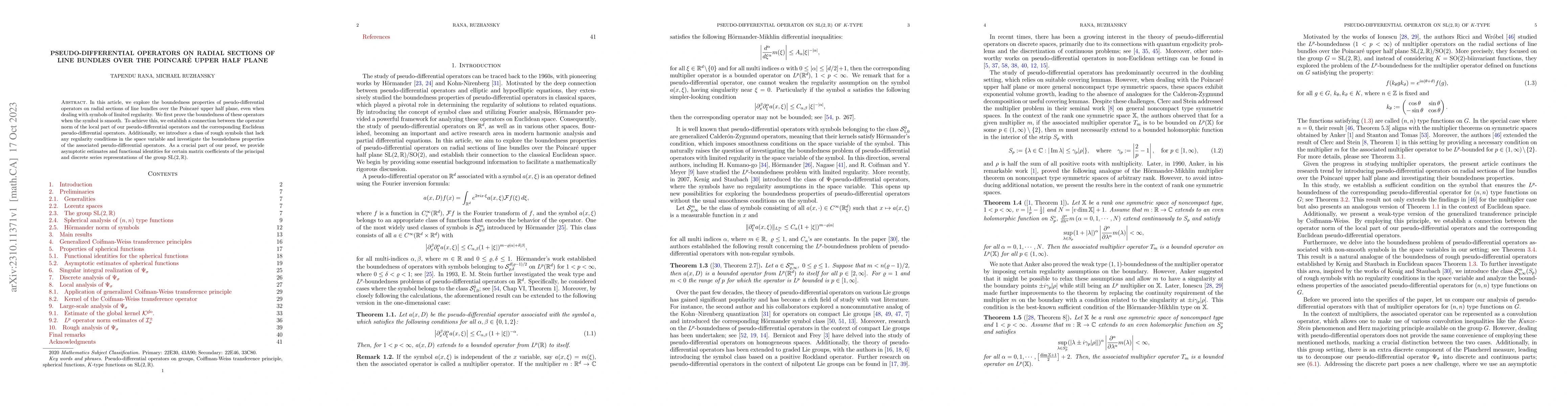 Thumbnail for Pseudo-differential operators on radial sections of line bundles over
  the Poincar\'e upper half plane