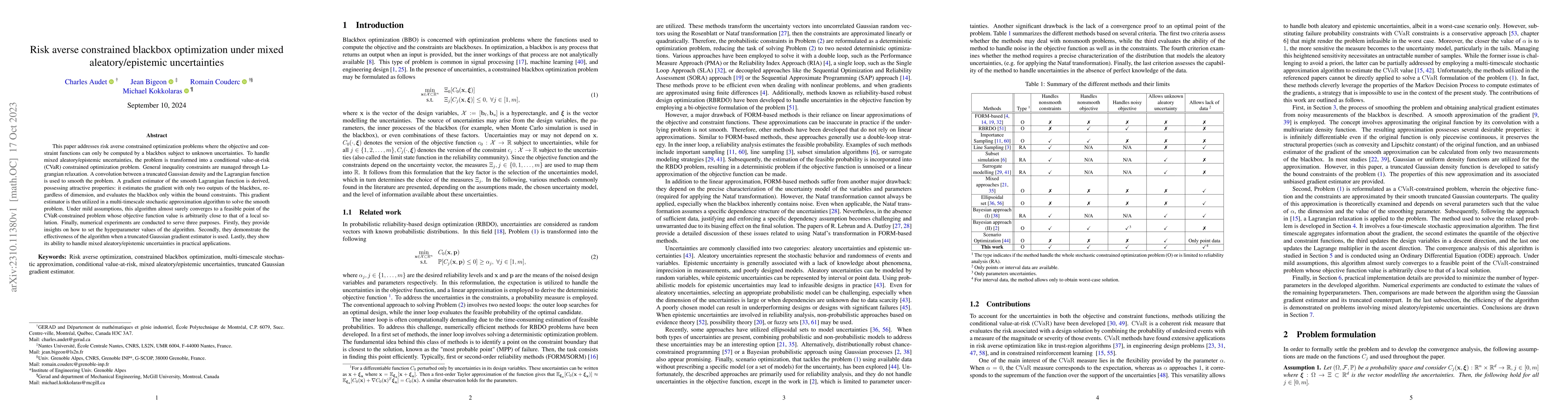 Thumbnail for Risk averse constrained blackbox optimization under mixed
  aleatory/epistemic uncertainties
