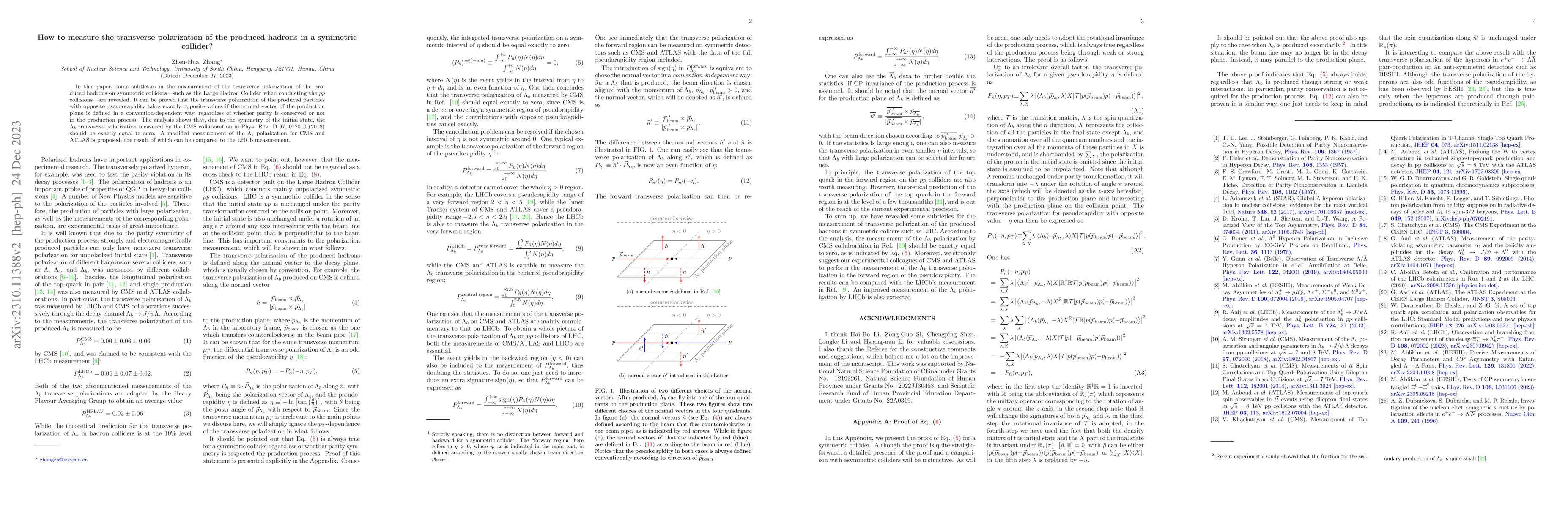 Thumbnail for How to measure the transverse polarization of the produced hadrons in a
  symmetric collider?