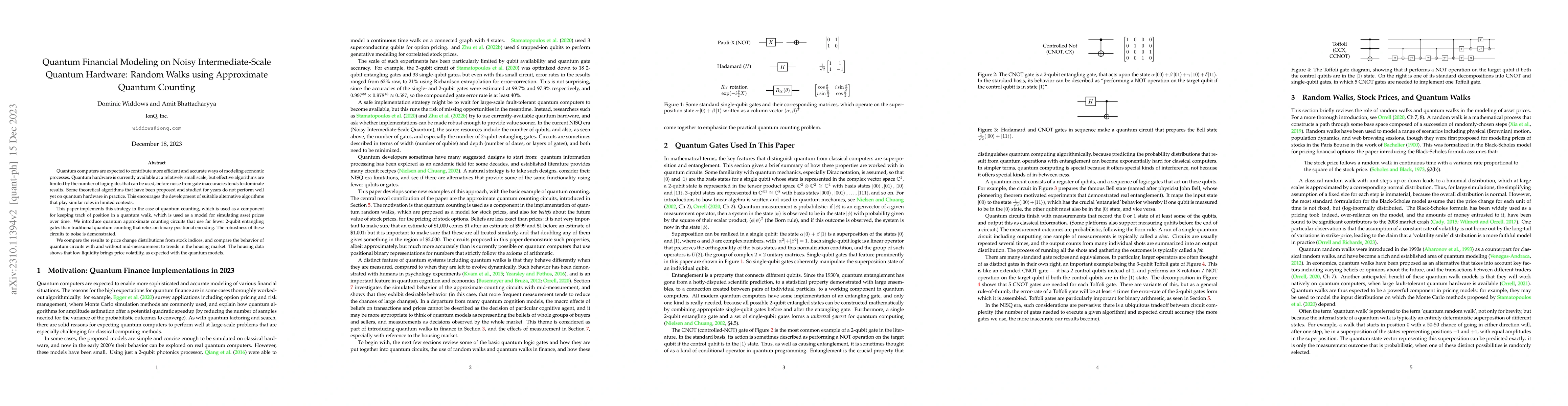 Thumbnail for Quantum Financial Modeling on Noisy Intermediate-Scale Quantum Hardware:
  Random Walks using Approximate Quantum Counting