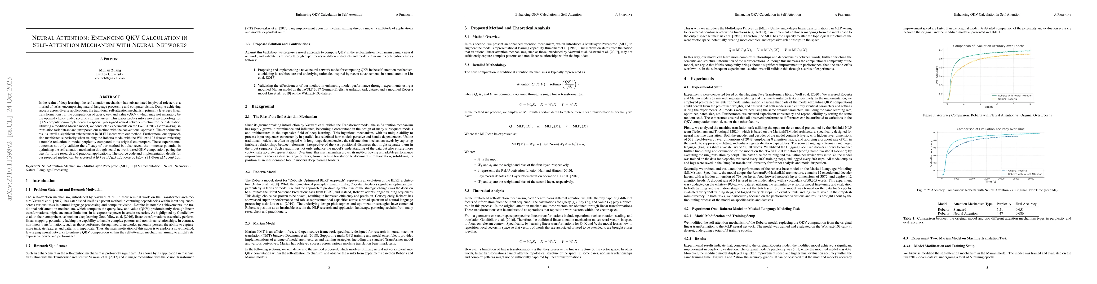 Thumbnail for Neural Attention: Enhancing QKV Calculation in Self-Attention Mechanism
  with Neural Networks