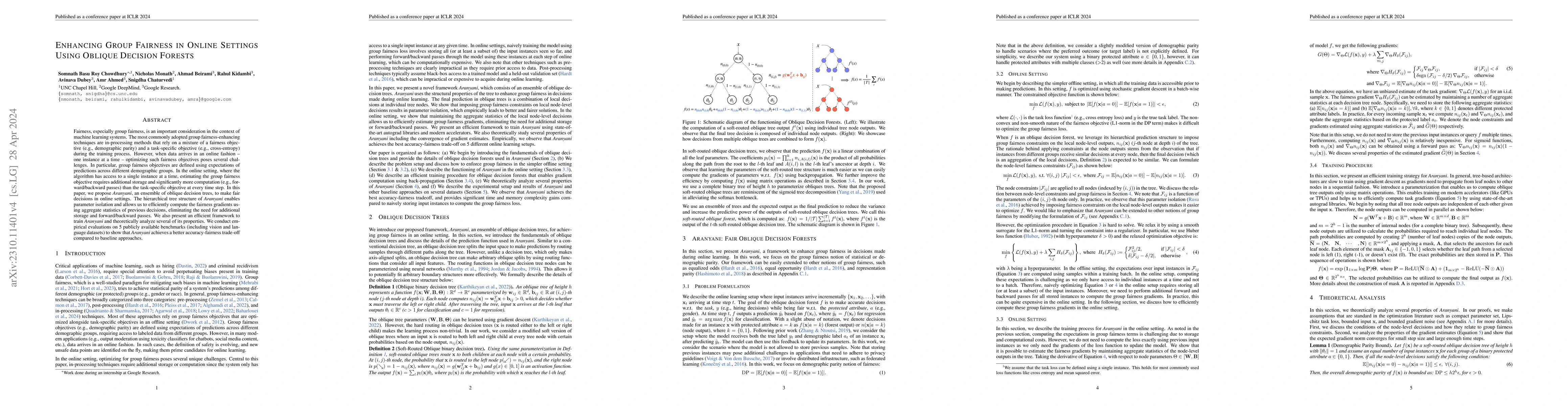 Thumbnail for Enhancing Group Fairness in Online Settings Using Oblique Decision
  Forests
