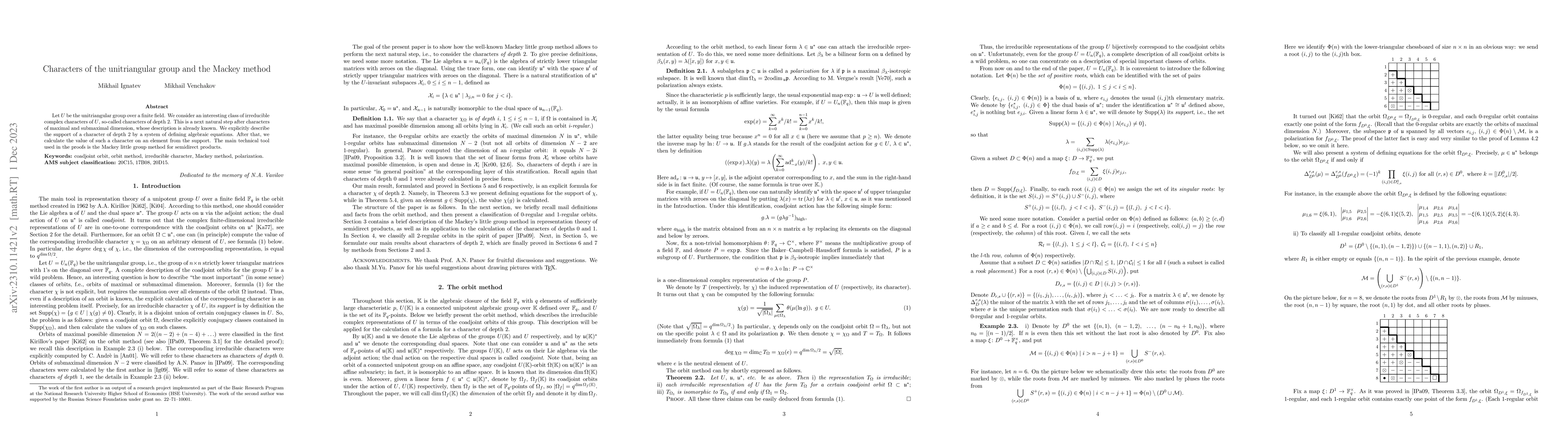 Thumbnail for Characters of the unitriangular group and the Mackey method
