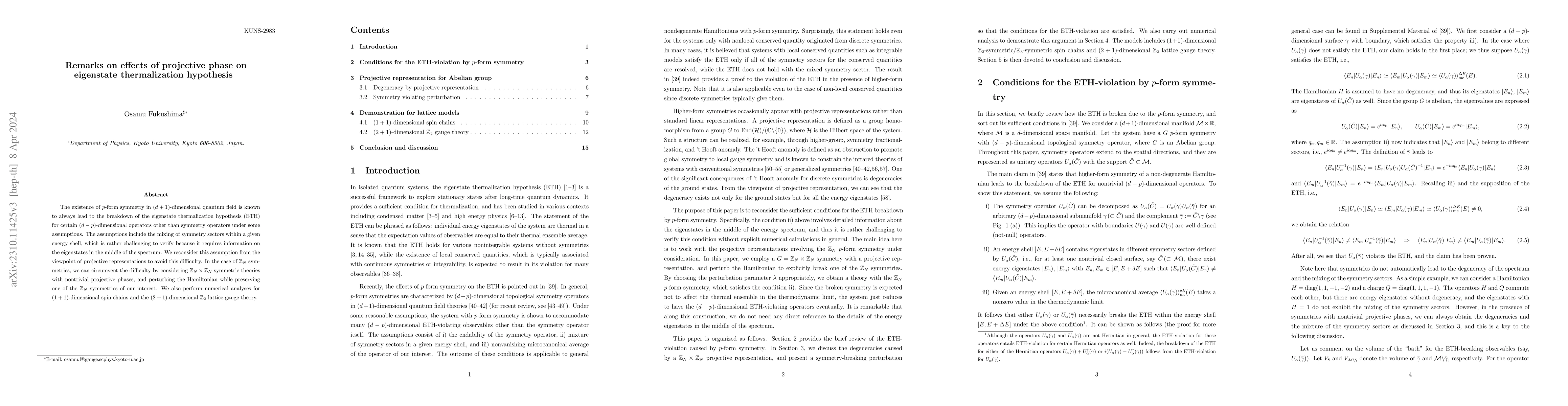 Thumbnail for Remarks on effects of projective phase on eigenstate thermalization
  hypothesis