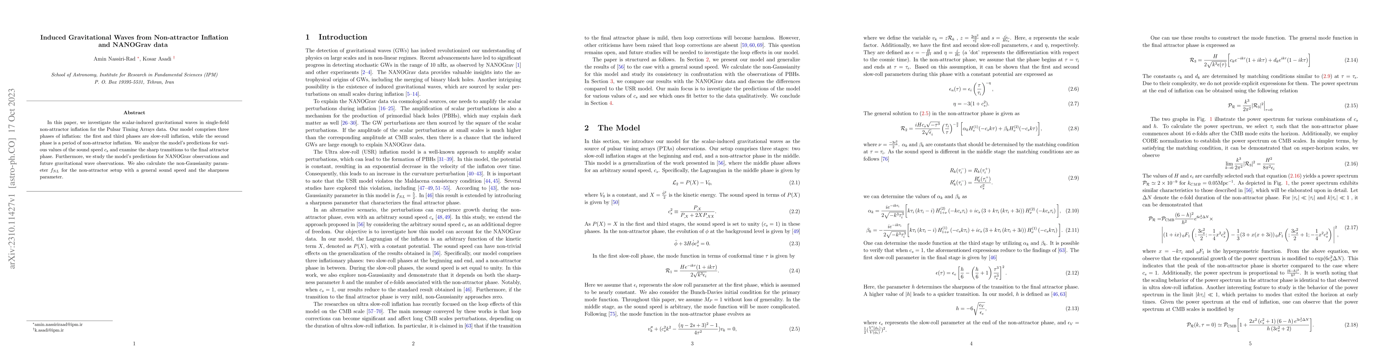 Thumbnail for Induced Gravitational Waves from Non-attractor Inflation and NANOGrav
  data