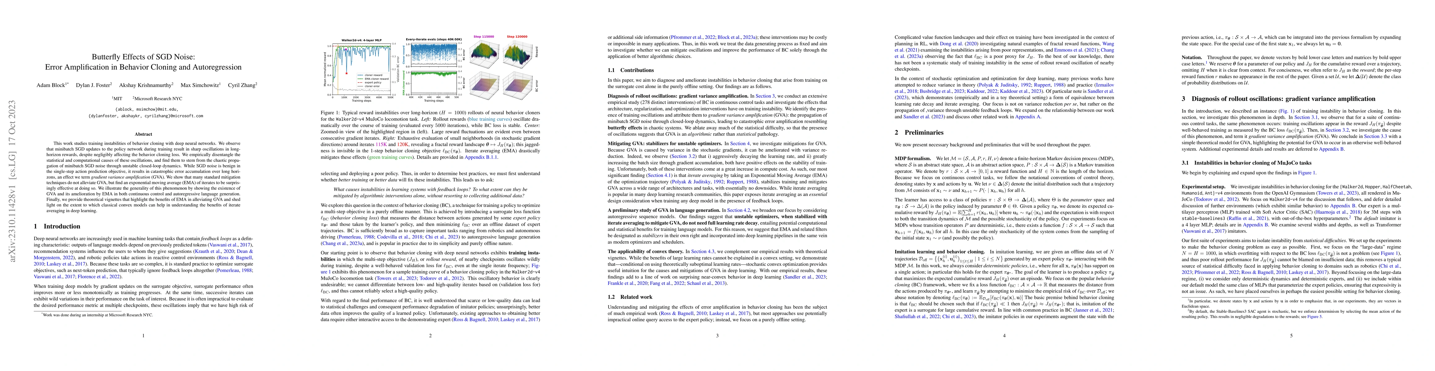 Thumbnail for Butterfly Effects of SGD Noise: Error Amplification in Behavior Cloning
  and Autoregression